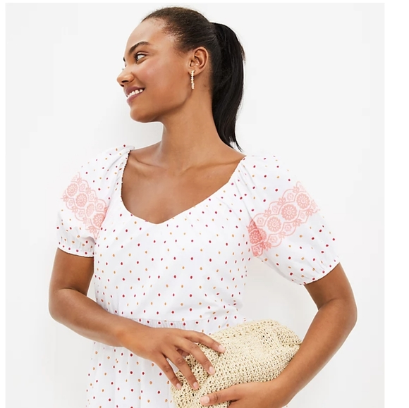 Loft Dot Dress Embroidered Tiered Swing Dress - Picture 2 of 9